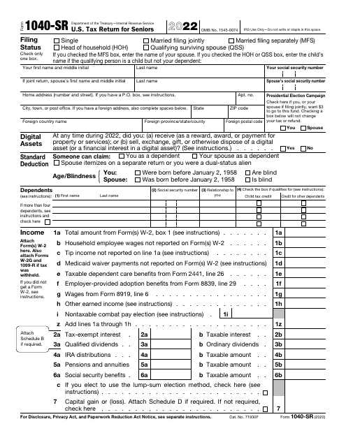 IRS Form 1040-SR 2022 Printable Pdf