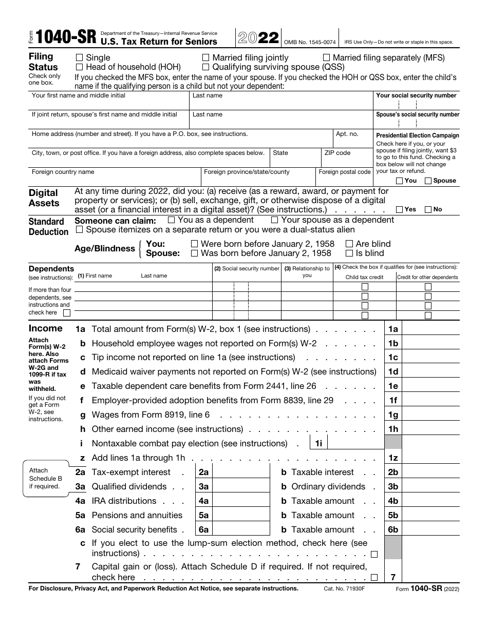 IRS Form 1040SR Download Fillable PDF or Fill Online U.S. Tax Return