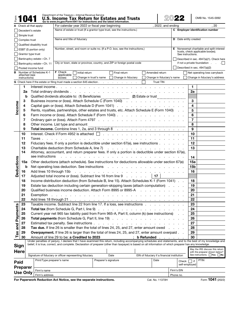 IRS Form 1041 Download Fillable PDF or Fill Online U.S. Tax