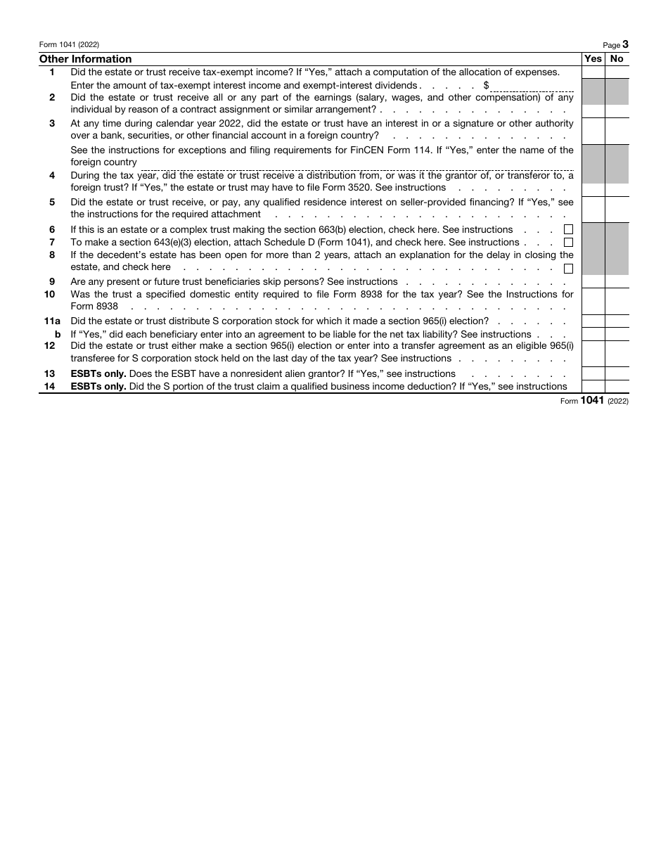 IRS Form 1041 U.S. Income Tax Return for Estates and Trusts, Page 3