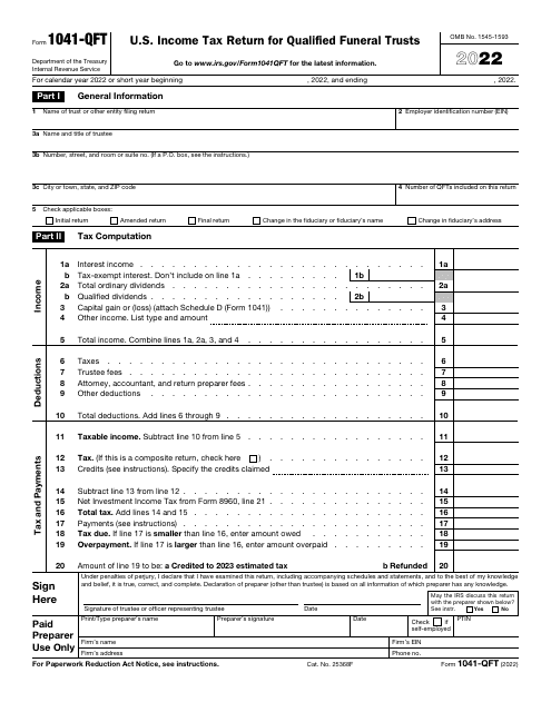 IRS Form 1041-QFT 2022 Printable Pdf