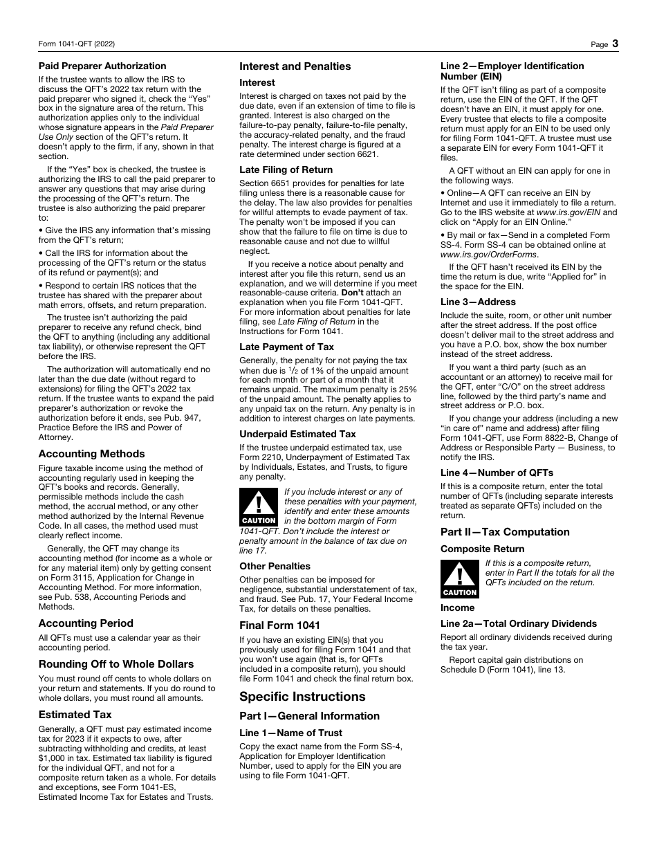 IRS Form 1041-QFT U.S. Income Tax Return for Qualified Funeral Trusts, Page 3