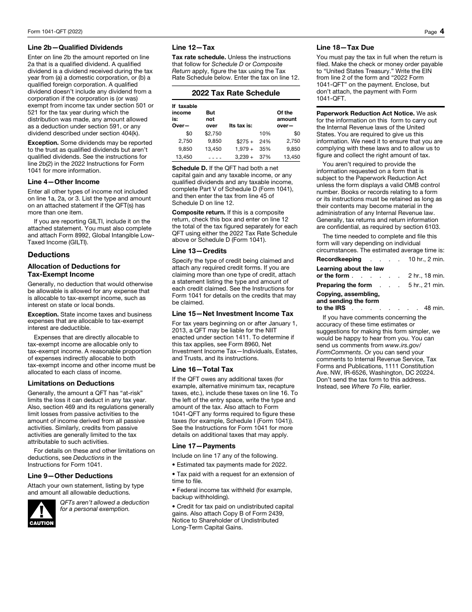 IRS Form 1041-QFT U.S. Income Tax Return for Qualified Funeral Trusts, Page 4