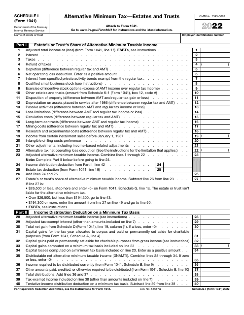 IRS Form 1041 Schedule I 2022 Printable Pdf