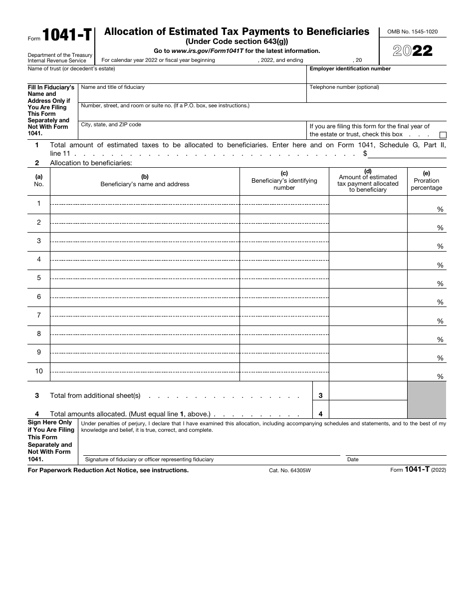 IRS Form 1041T Download Fillable PDF or Fill Online Allocation of