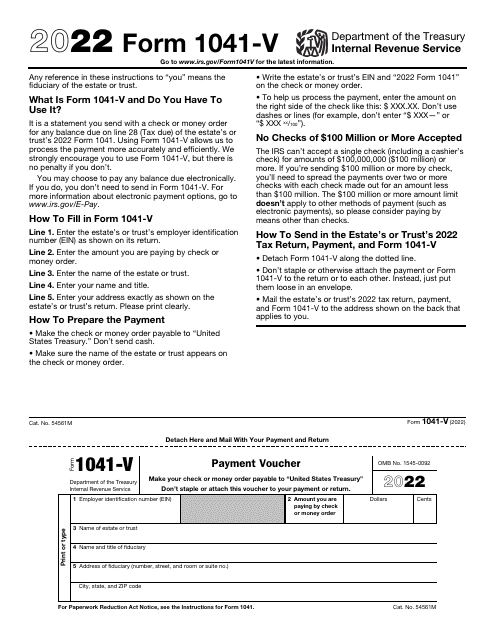 IRS Form 1041-V 2022 Printable Pdf
