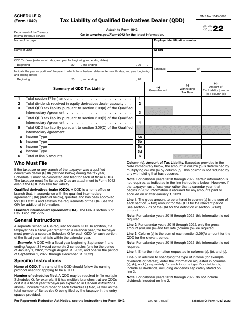 IRS Form 1042 Schedule Q 2022 Printable Pdf
