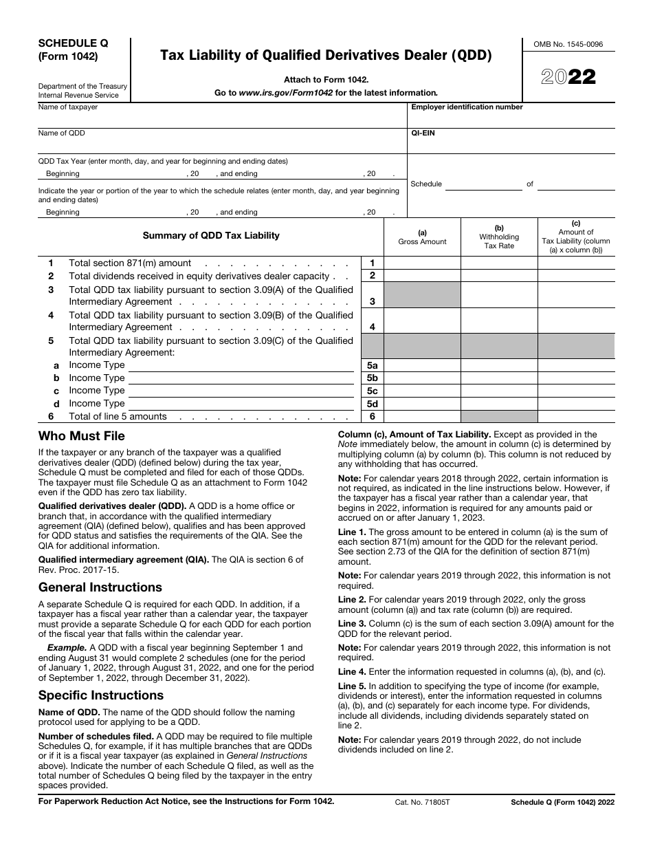 IRS Form 1042 Schedule Q Tax Liability of Qualified Derivatives Dealer (Qdd), Page 1