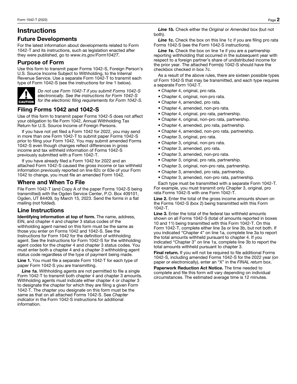 IRS Form 1042-T Annual Summary and Transmittal of Forms 1042-s, Page 2