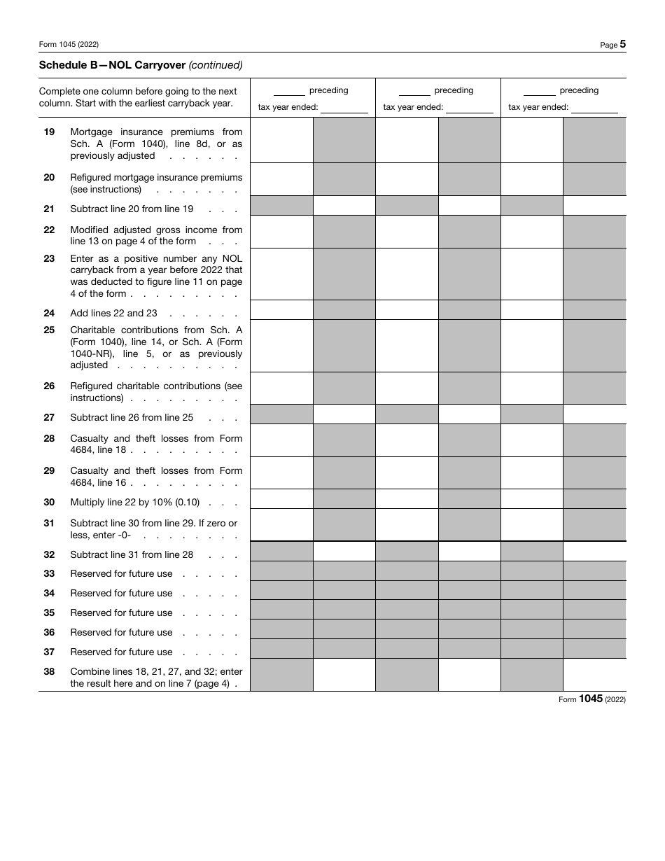 IRS Form 1045 Application for Tentative Refund, Page 5
