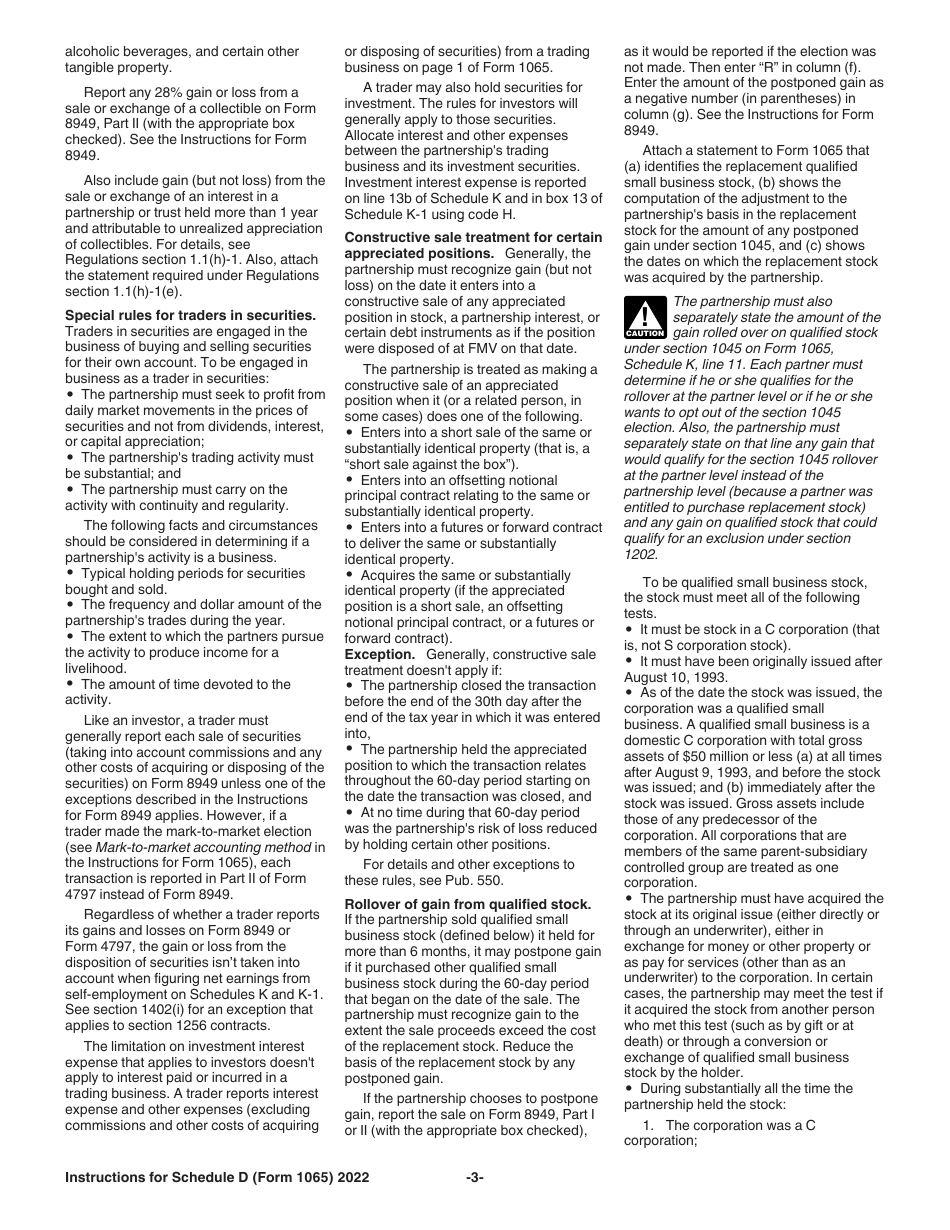 Instructions for IRS Form 1065 Schedule D Capital Gains and Losses, Page 3