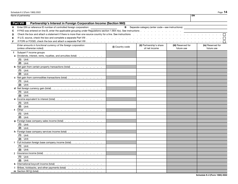 IRS Form 1065 Schedule K-2 Partners Distributive Share Items - International, Page 14