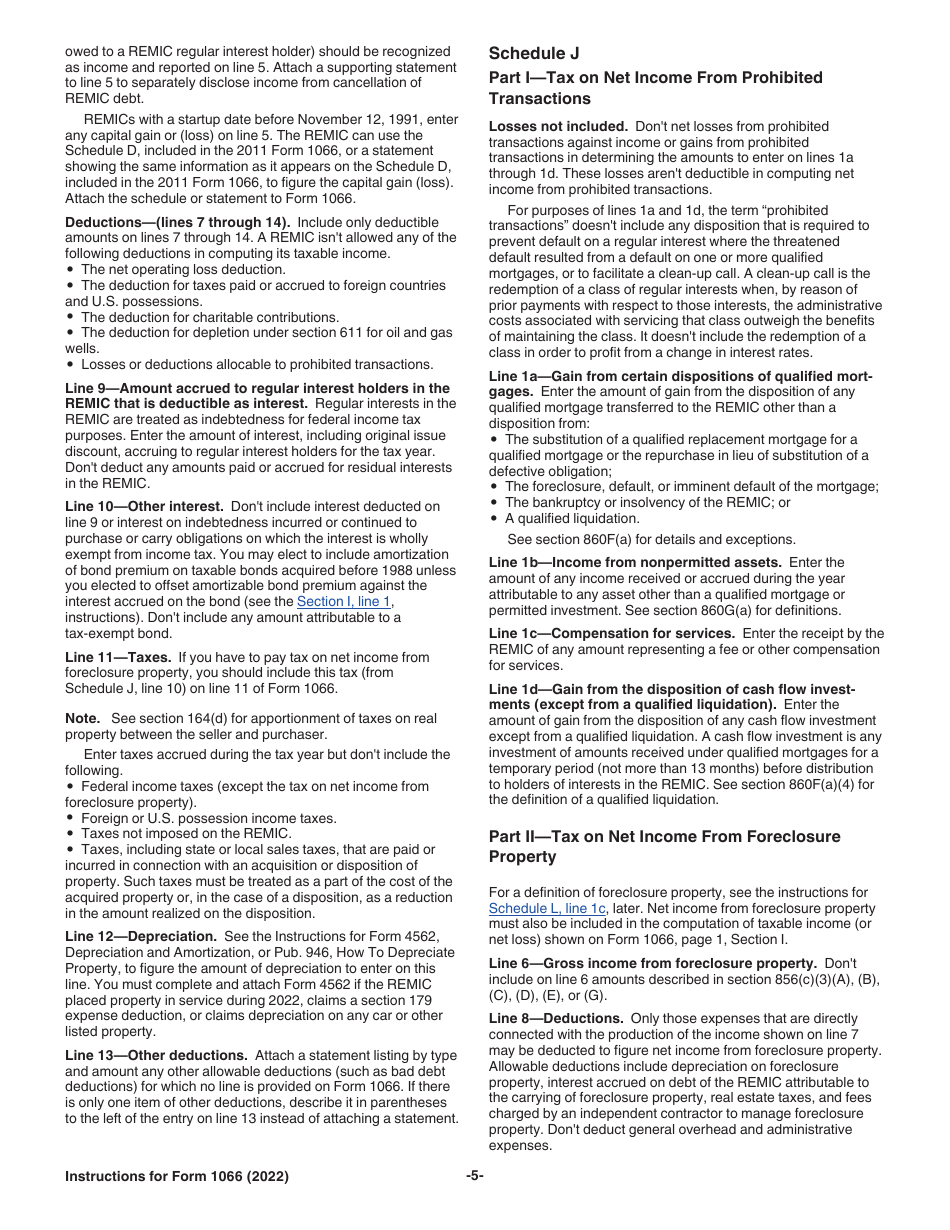 Instructions for IRS Form 1066 U.S. Real Estate Mortgage Investment Conduit (REMIC) Income Tax Return, Page 5