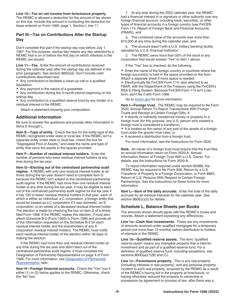 Instructions for IRS Form 1066 U.S. Real Estate Mortgage Investment Conduit (REMIC) Income Tax Return, Page 6