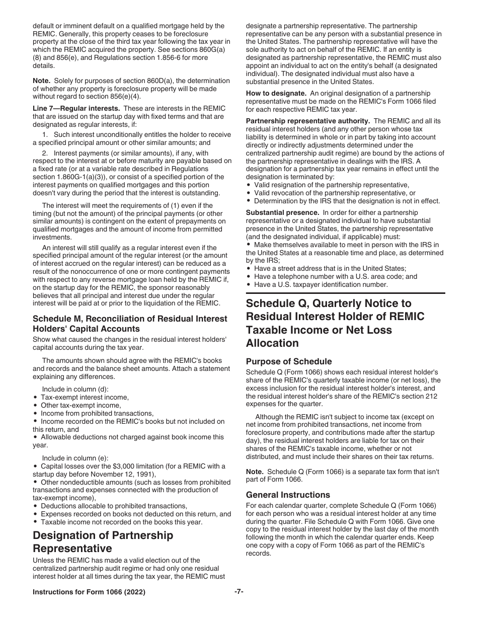 Instructions for IRS Form 1066 U.S. Real Estate Mortgage Investment Conduit (REMIC) Income Tax Return, Page 7
