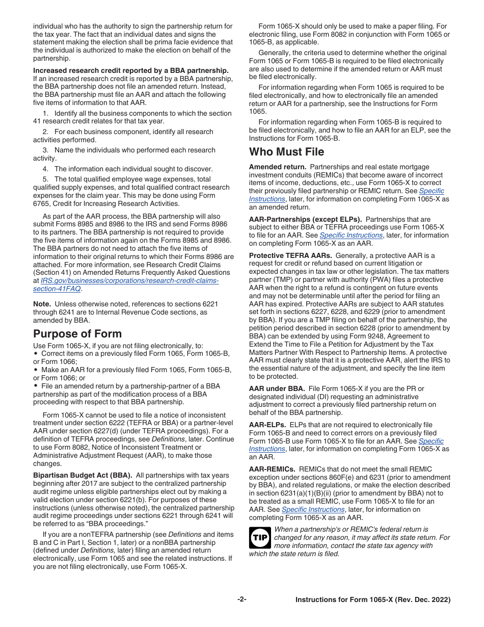 Instructions for IRS Form 1065-X Amended Return or Administrative Adjustment Request (AAR), Page 2
