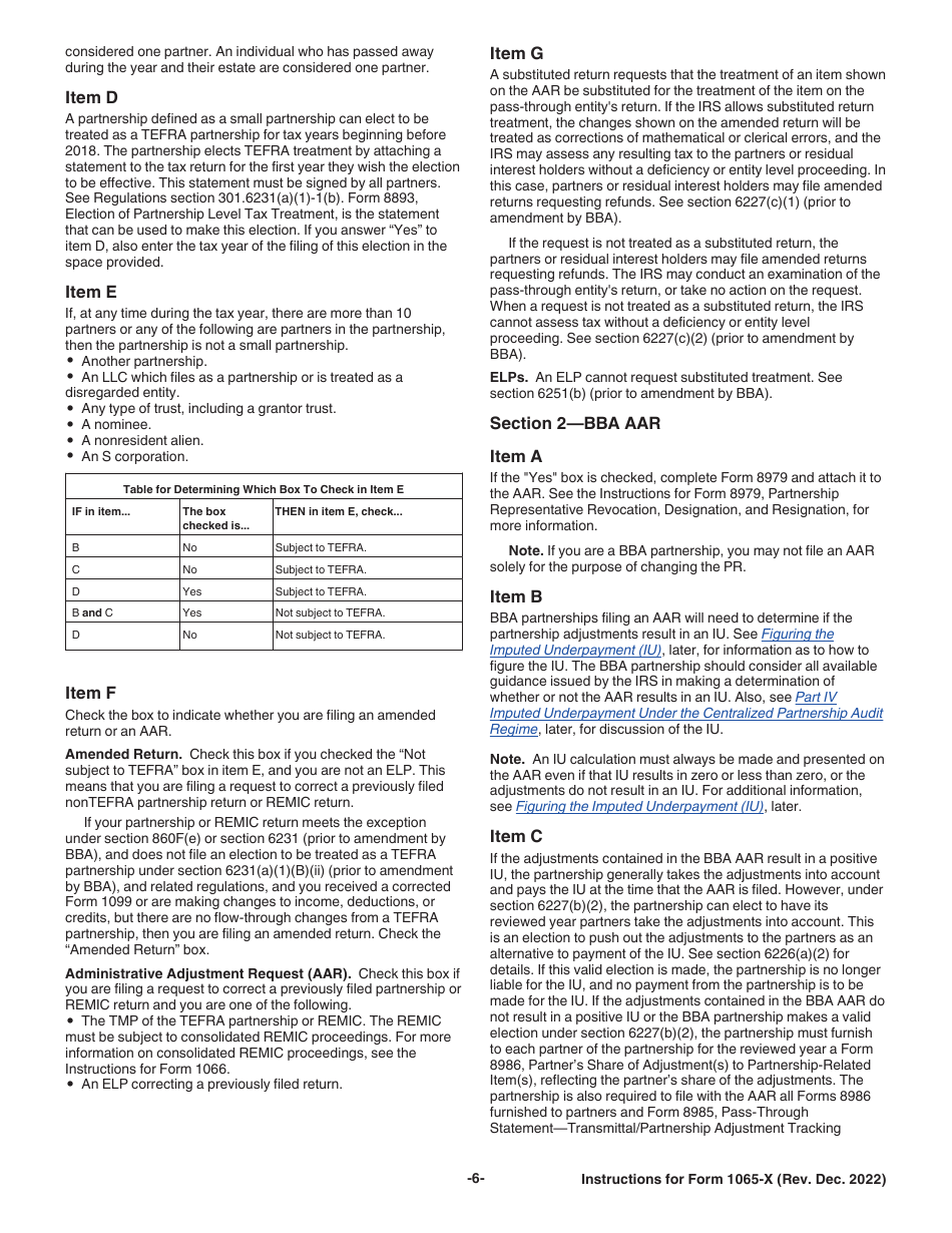 Instructions for IRS Form 1065-X Amended Return or Administrative Adjustment Request (AAR), Page 6
