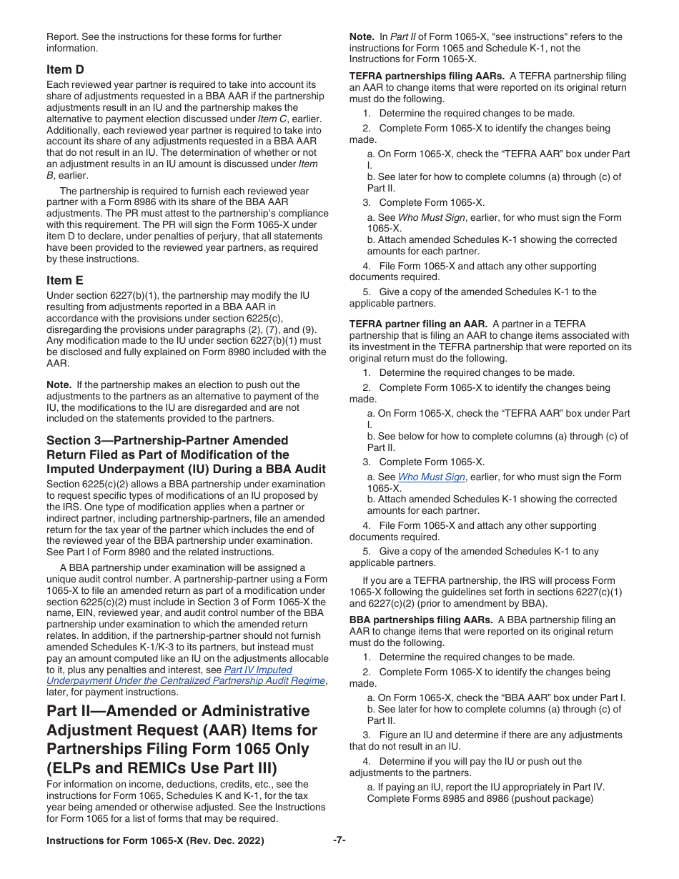 Instructions for IRS Form 1065-X Amended Return or Administrative Adjustment Request (AAR), Page 7