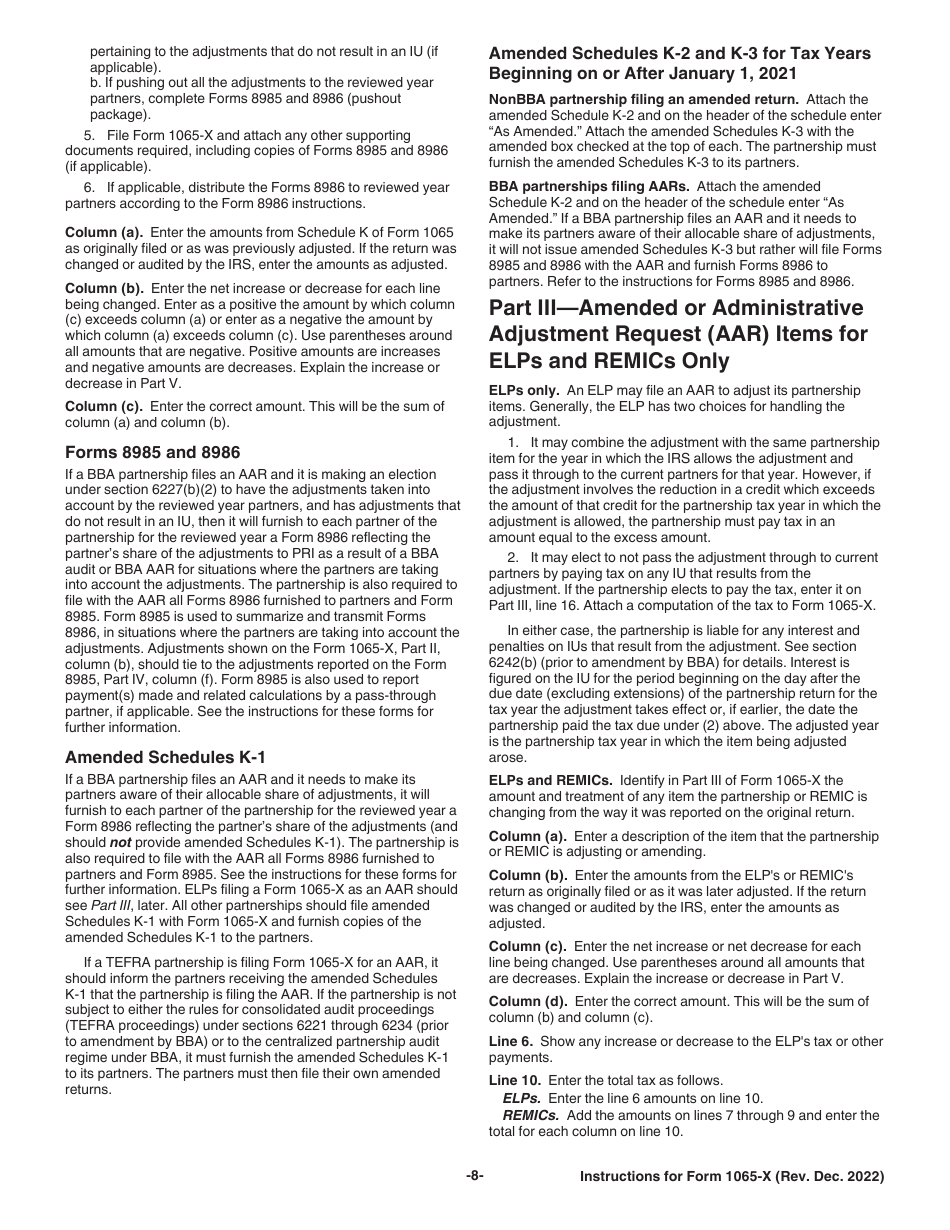 Instructions for IRS Form 1065-X Amended Return or Administrative Adjustment Request (AAR), Page 8