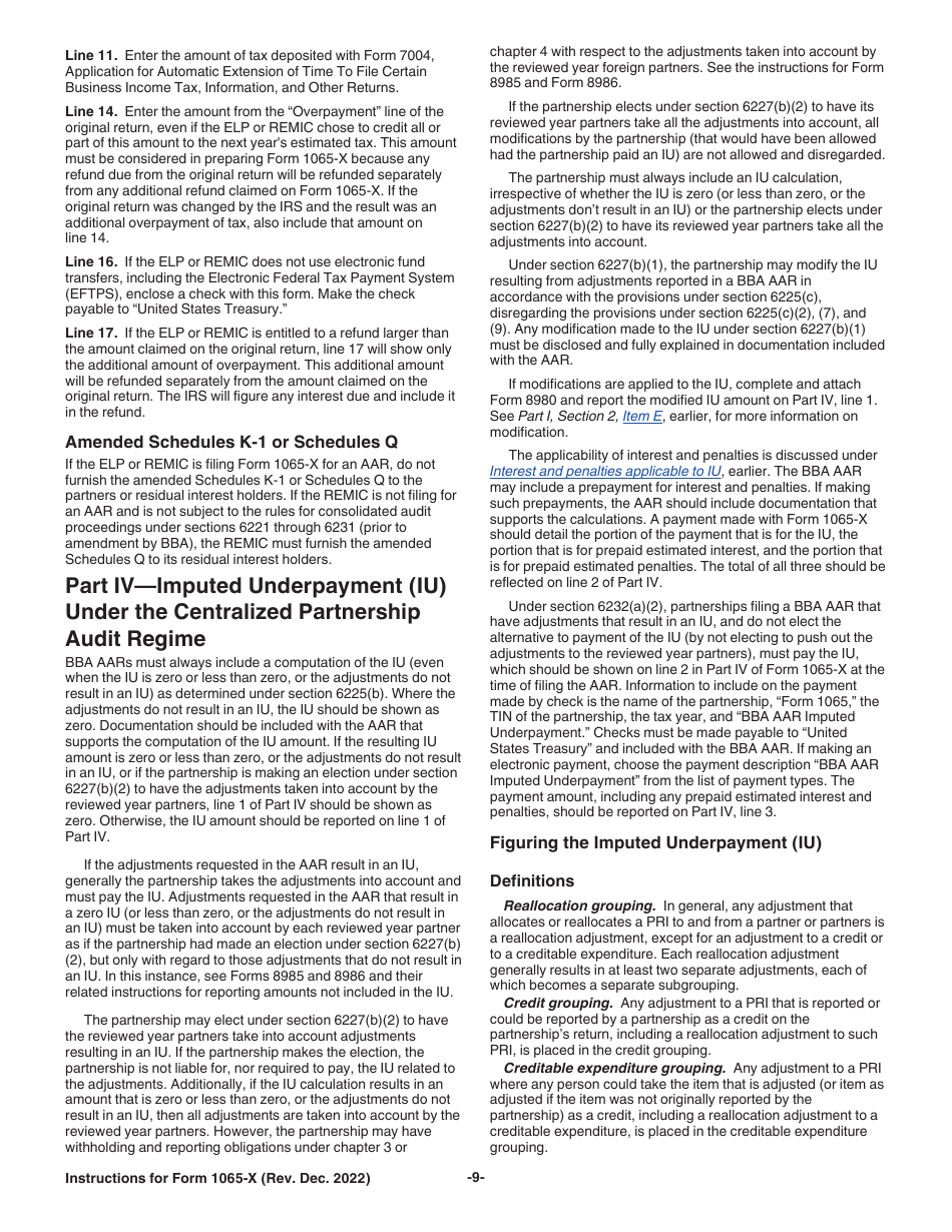 Instructions for IRS Form 1065-X Amended Return or Administrative Adjustment Request (AAR), Page 9