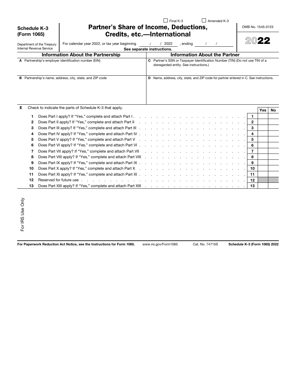 IRS Form 1065 Schedule K3 Download Fillable PDF or Fill Online Partner