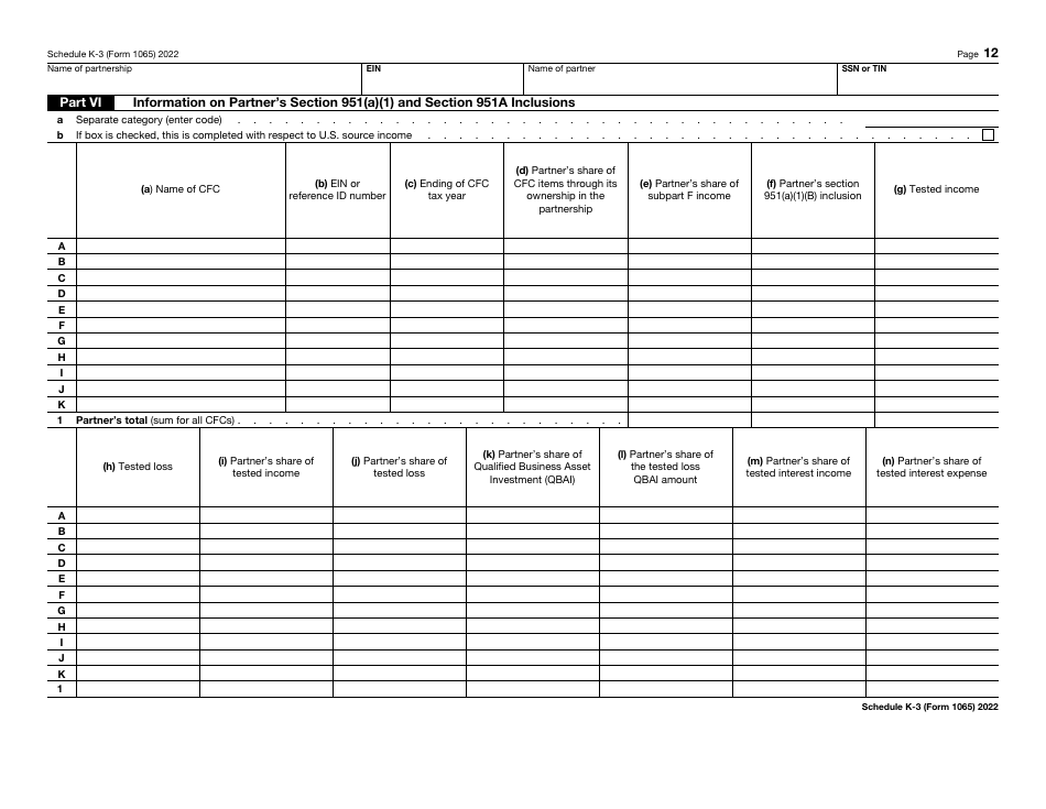 IRS Form 1065 Schedule K-3 Partners Share of Income, Deductions, Credits, Etc. - International, Page 12
