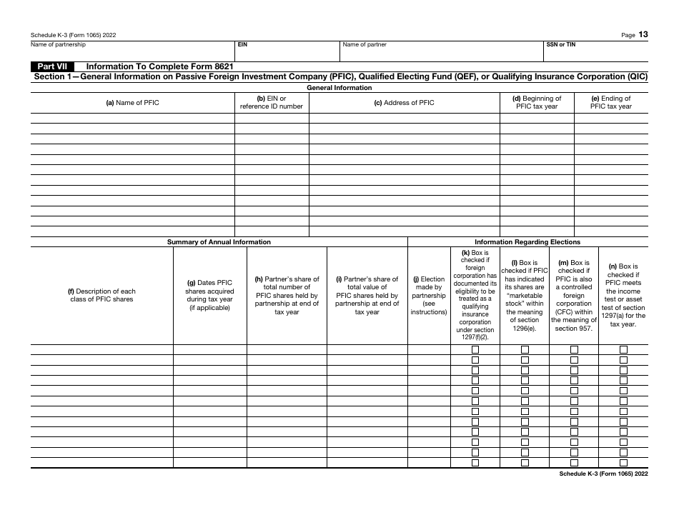 IRS Form 1065 Schedule K-3 Partners Share of Income, Deductions, Credits, Etc. - International, Page 13