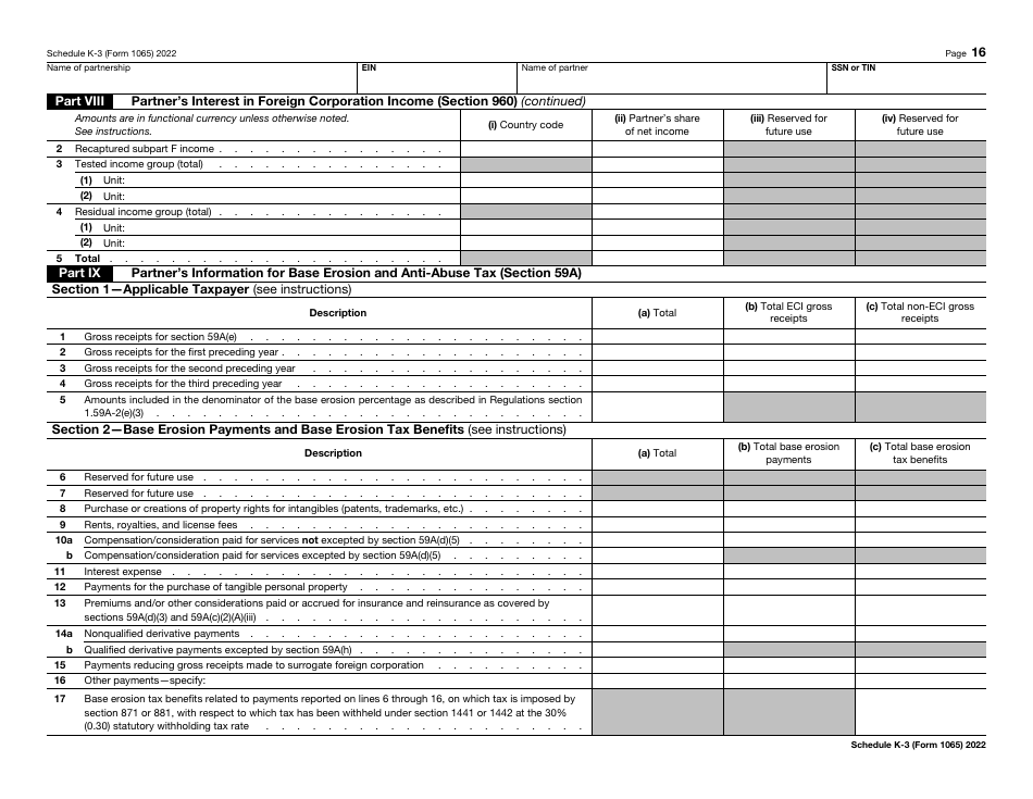 IRS Form 1065 Schedule K-3 Partners Share of Income, Deductions, Credits, Etc. - International, Page 16