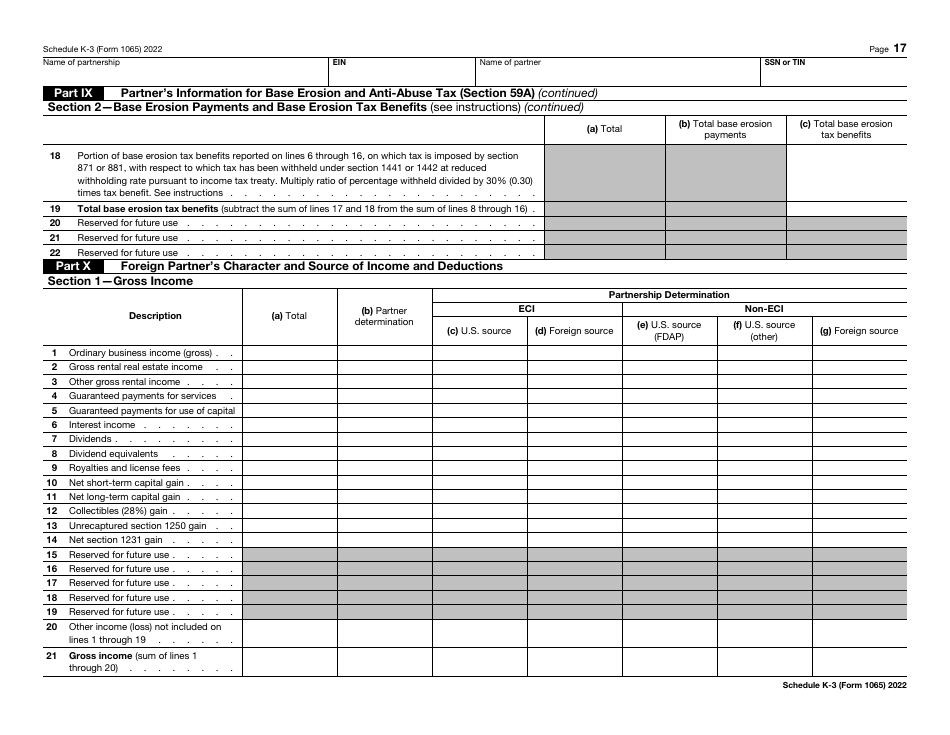 IRS Form 1065 Schedule K-3 Partners Share of Income, Deductions, Credits, Etc. - International, Page 17