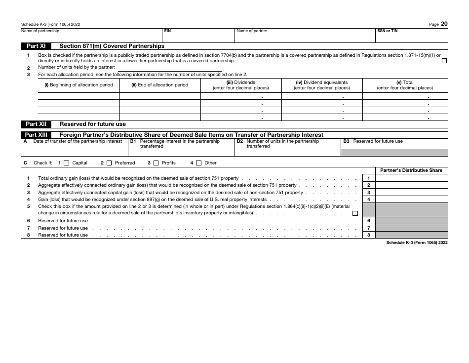 IRS Form 1065 Schedule K-3 Partners Share of Income, Deductions, Credits, Etc. - International, Page 20