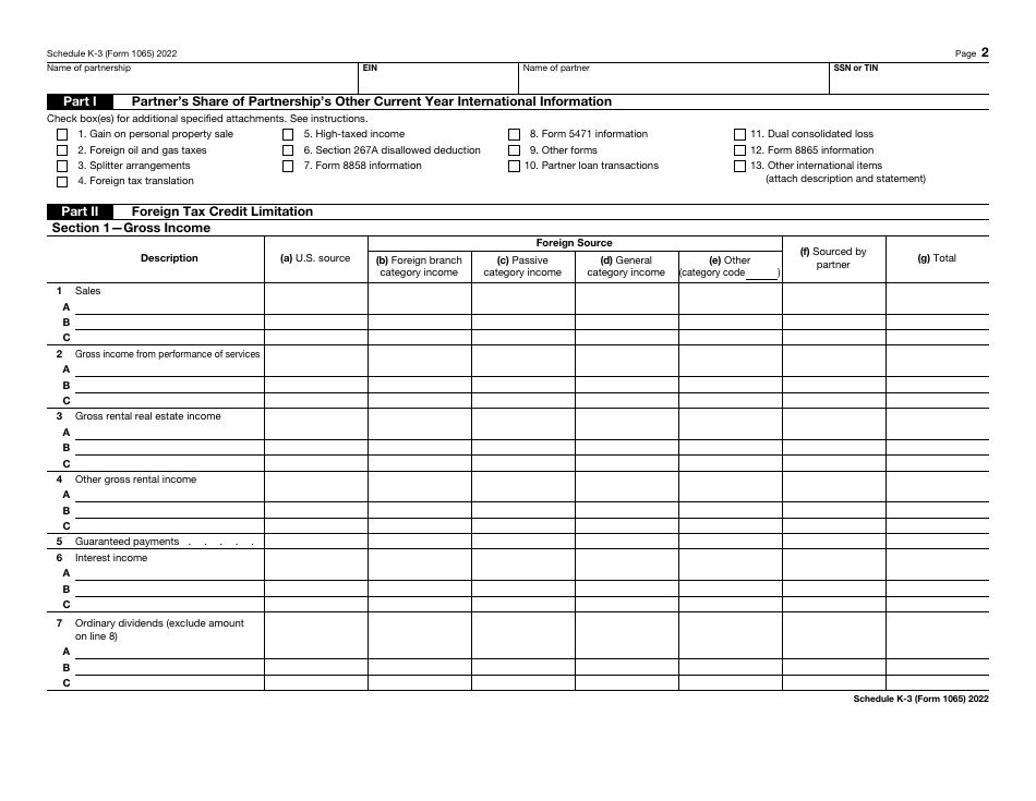 IRS Form 1065 Schedule K-3 Partners Share of Income, Deductions, Credits, Etc. - International, Page 2