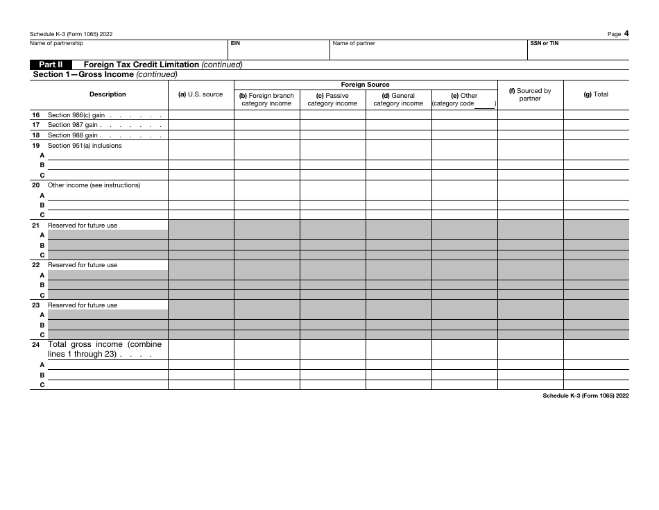IRS Form 1065 Schedule K-3 Partners Share of Income, Deductions, Credits, Etc. - International, Page 4