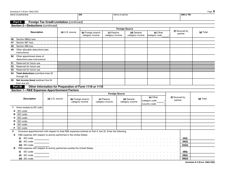 IRS Form 1065 Schedule K-3 Partners Share of Income, Deductions, Credits, Etc. - International, Page 6