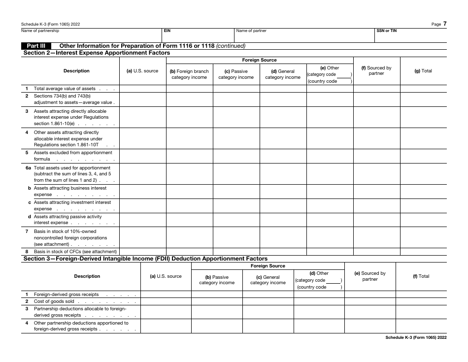 IRS Form 1065 Schedule K-3 Partners Share of Income, Deductions, Credits, Etc. - International, Page 7