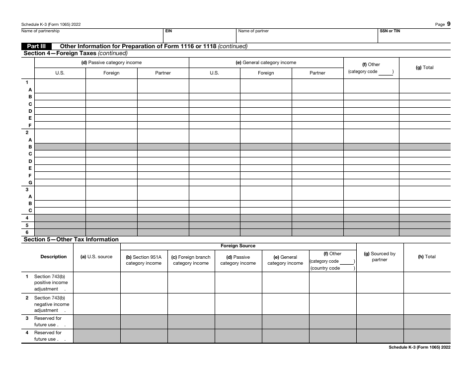 IRS Form 1065 Schedule K-3 Partners Share of Income, Deductions, Credits, Etc. - International, Page 9