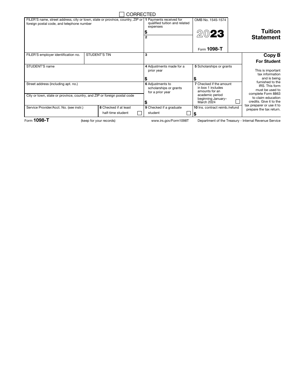 IRS Form 1098-T Download Fillable PDF or Fill Online Tuition Statement ...