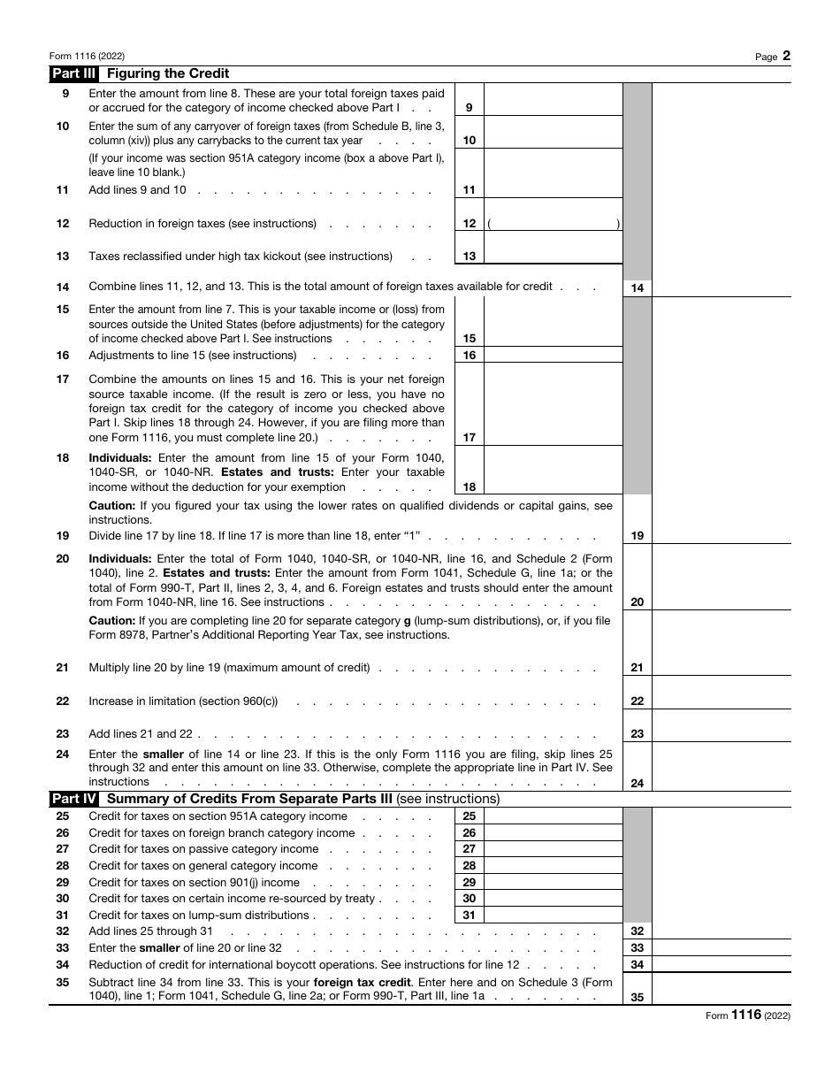 IRS Form 1116 Download Fillable PDF or Fill Online Foreign Tax Credit ...