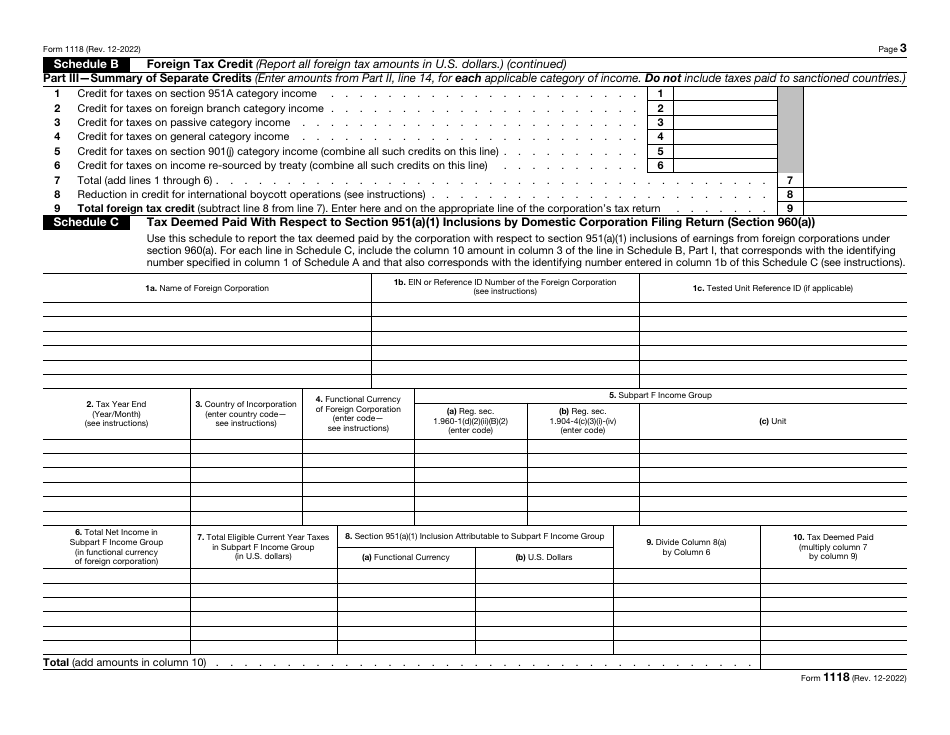 IRS Form 1118 Foreign Tax Credit - Corporations, Page 3