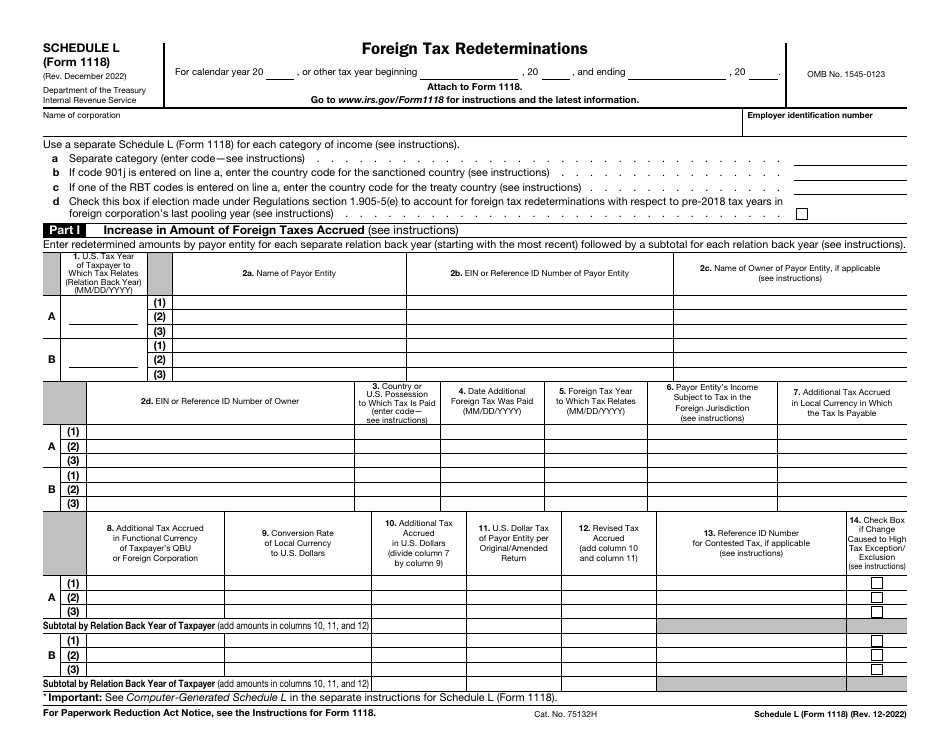 IRS Form 1118 Schedule L Foreign Tax Redeterminations, Page 1