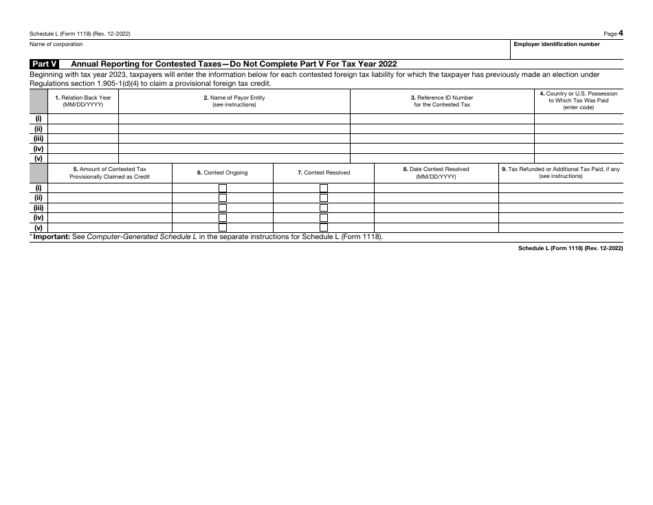 IRS Form 1118 Schedule L - Fill Out, Sign Online and Download Fillable ...