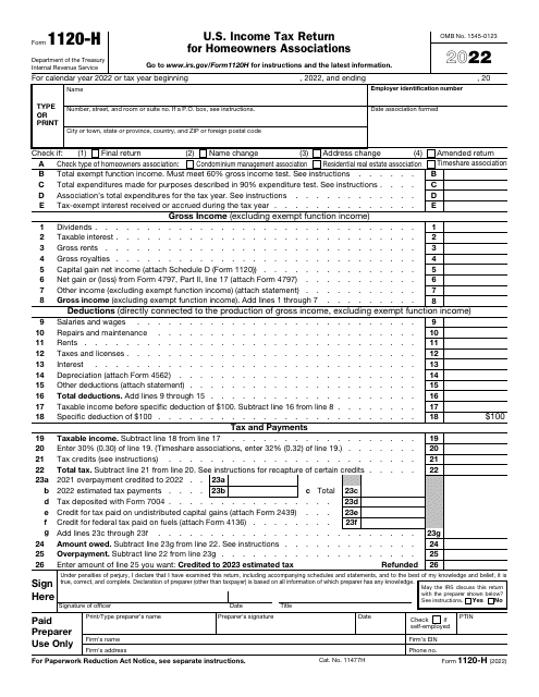 IRS Form 1120-H 2022 Printable Pdf