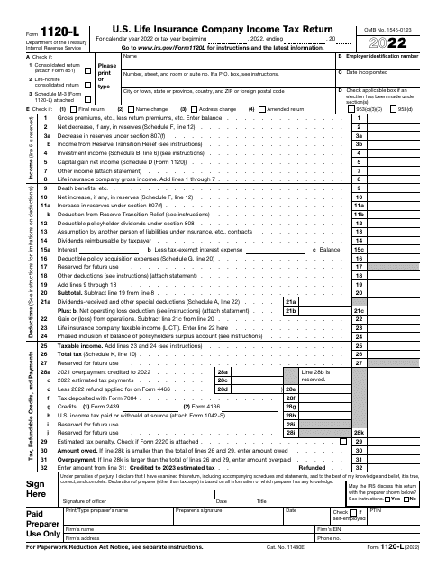 IRS Form 1120-L 2022 Printable Pdf