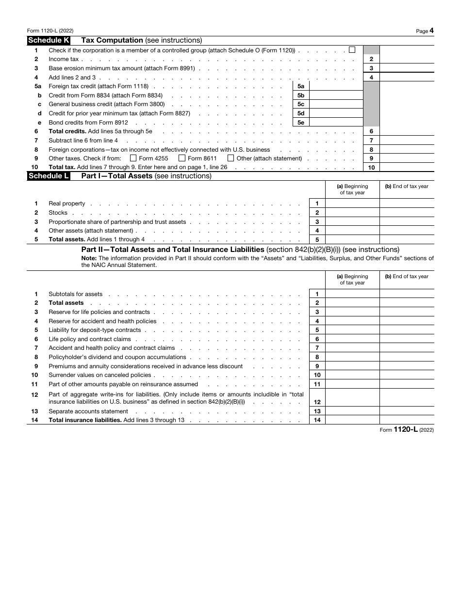 IRS Form 1120-L U.S. Life Insurance Company Income Tax Return, Page 4