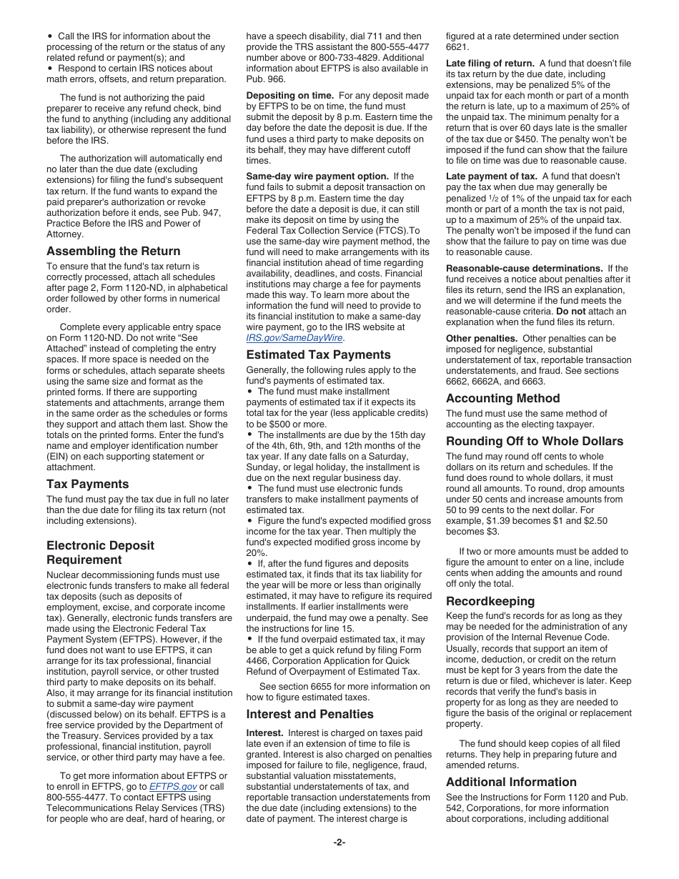 Instructions for IRS Form 1120-ND Return for Nuclear Decommissioning Funds and Certain Related Persons, Page 2