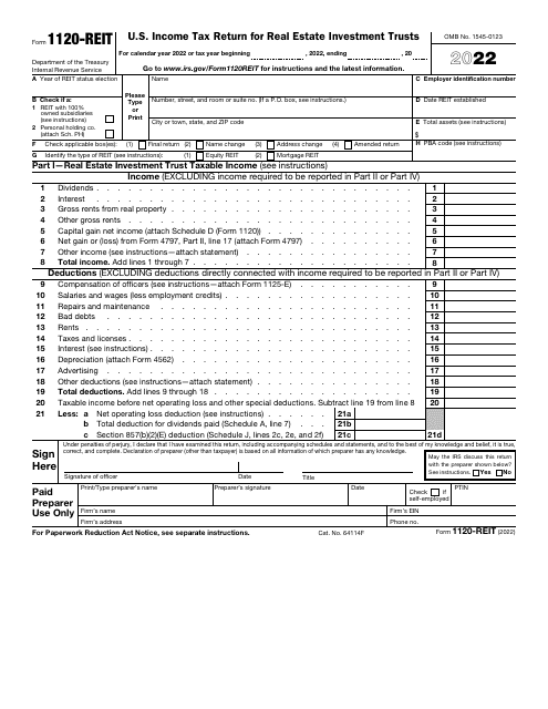 IRS Form 1120-REIT 2022 Printable Pdf