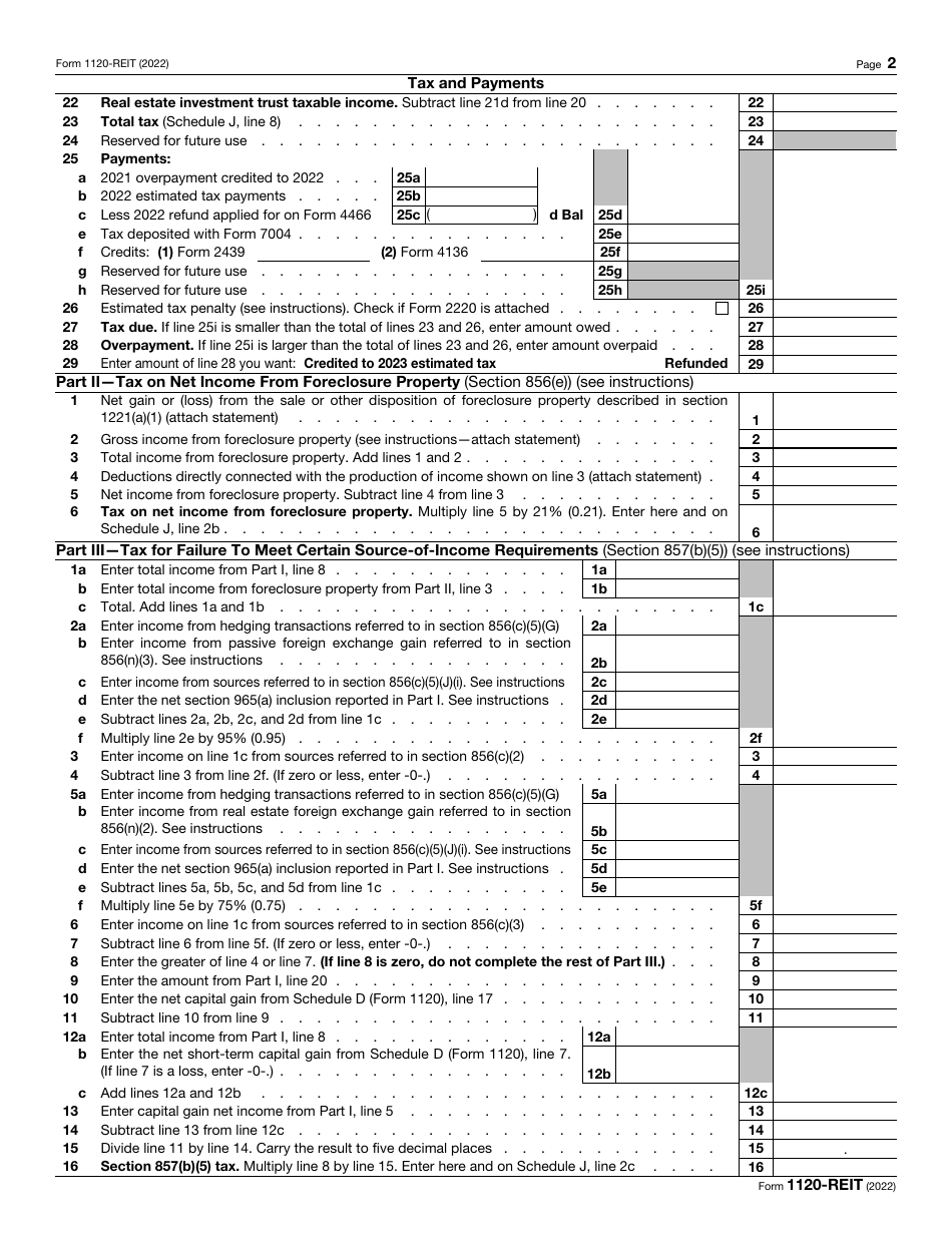 IRS Form 1120-REIT Download Fillable PDF or Fill Online U.S. Income Tax ...