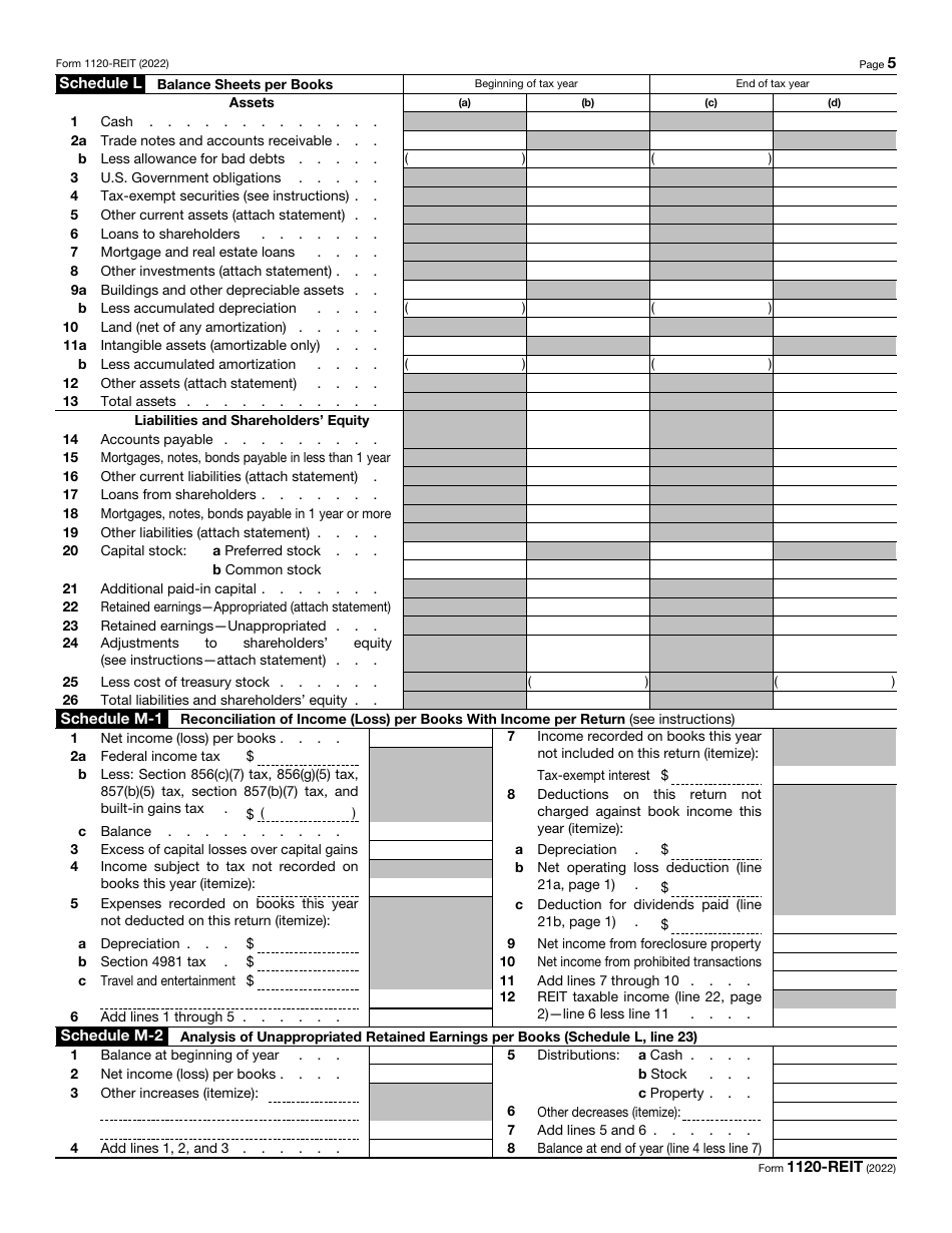 IRS Form 1120-REIT Download Fillable PDF or Fill Online U.S. Income Tax ...