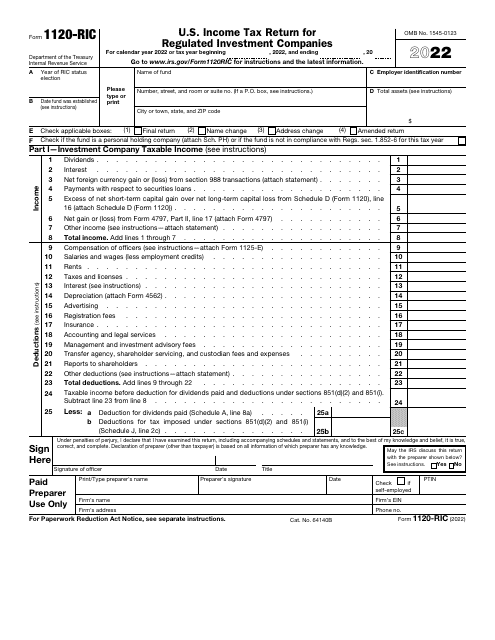 IRS Form 1120-RIC U.S. Income Tax Return for Regulated Investment Companies, 2022