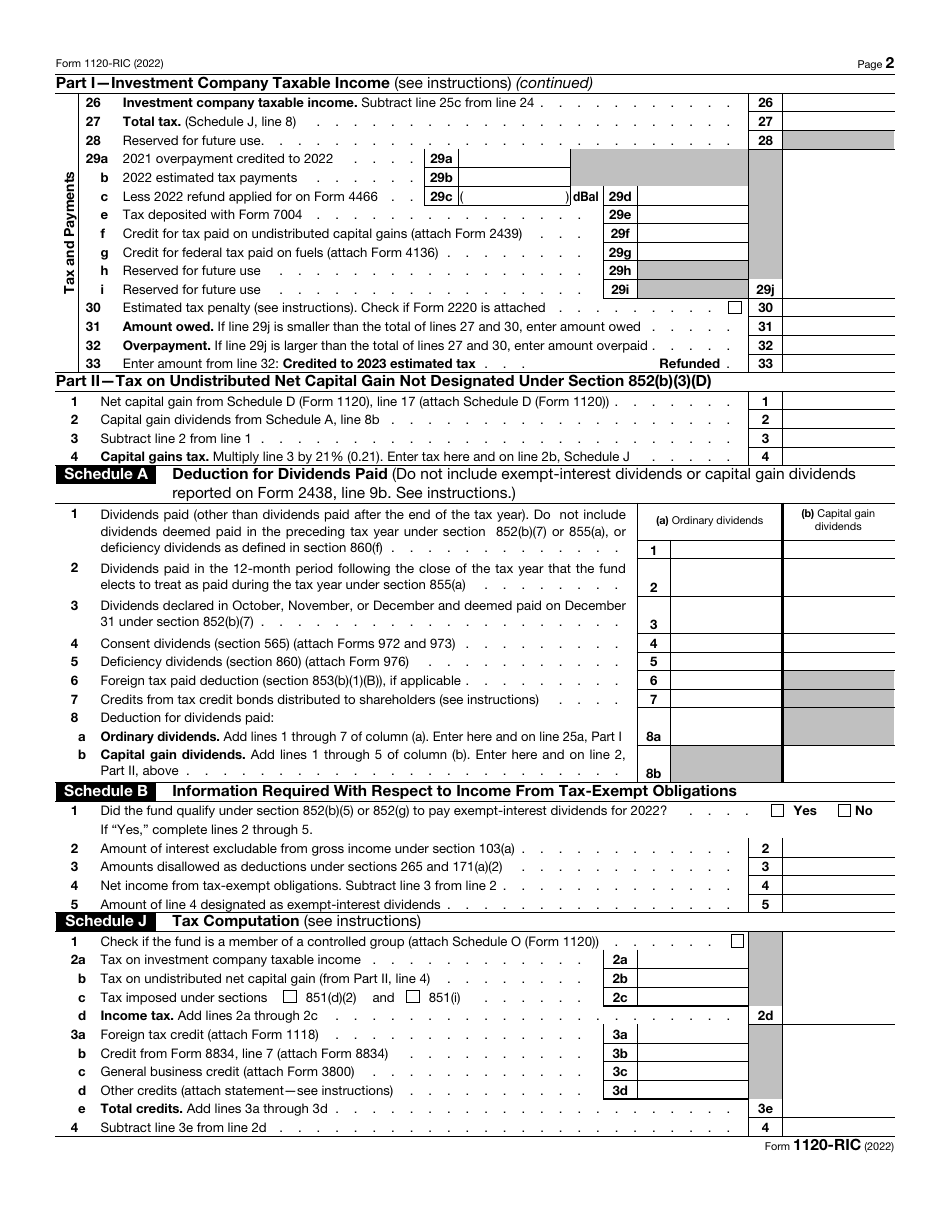 Irs Form 1120-ric - 2022 - Fill Out, Sign Online And Download Fillable 