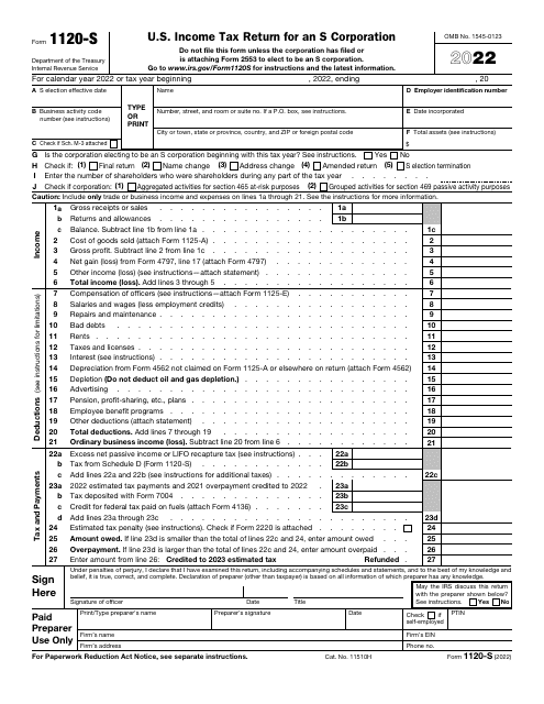 IRS Form 1120-S 2022 Printable Pdf